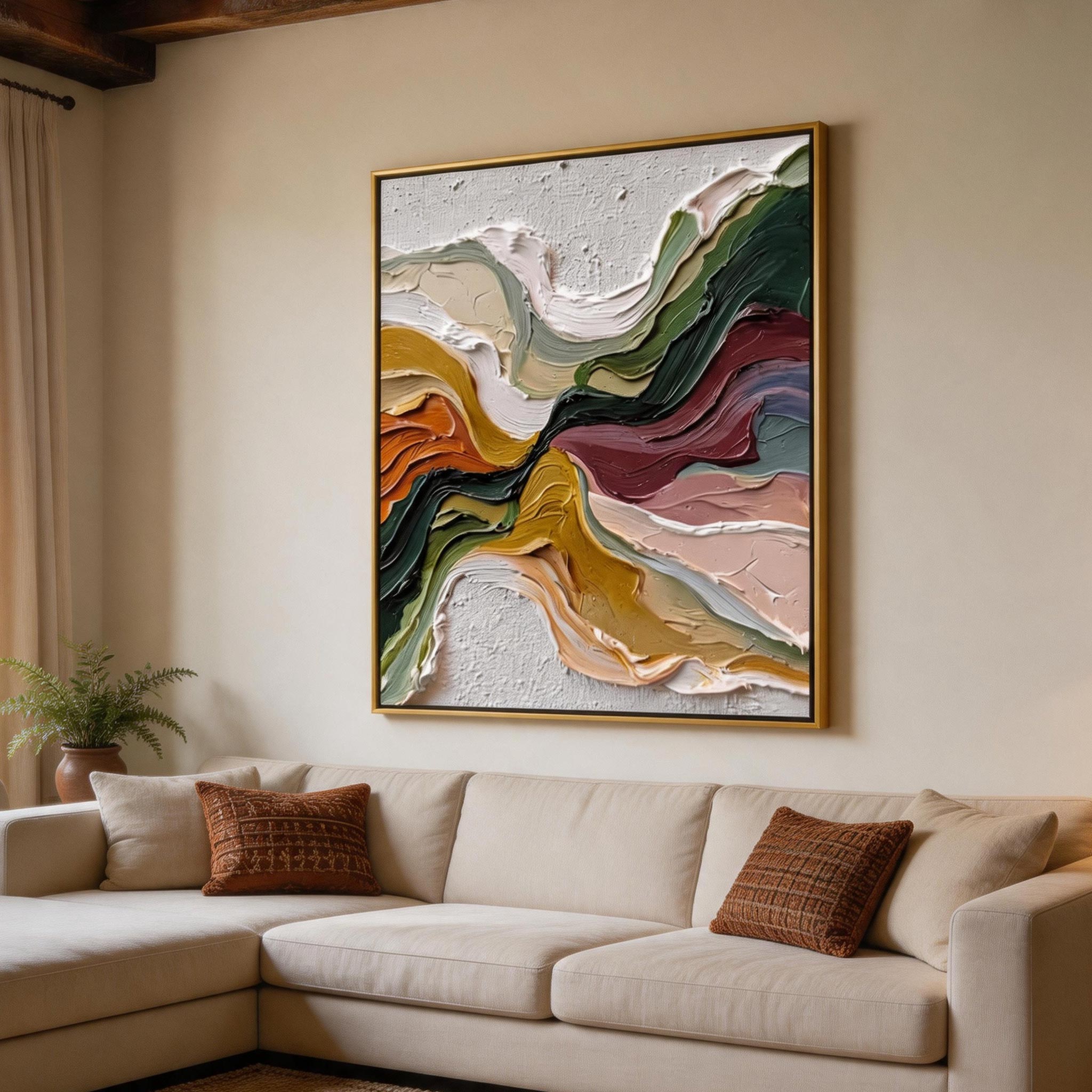 Colour Spiral — Abstract Wave Impasto Canvas Wall Art, Multi-Tone #CP057