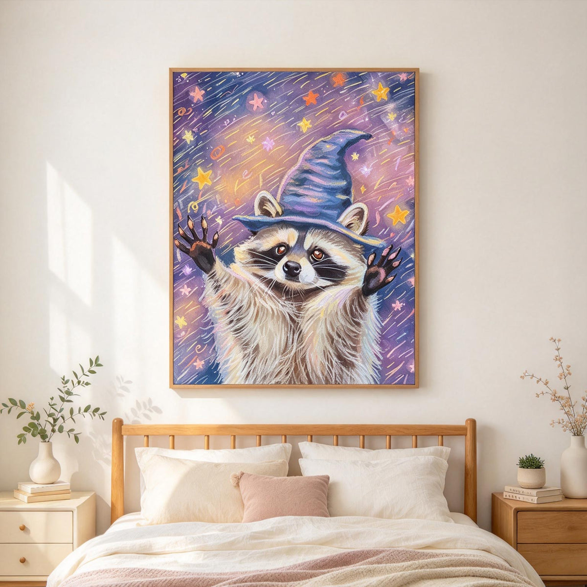 Whimsical Raccoon Wizard Wall Art #AN025