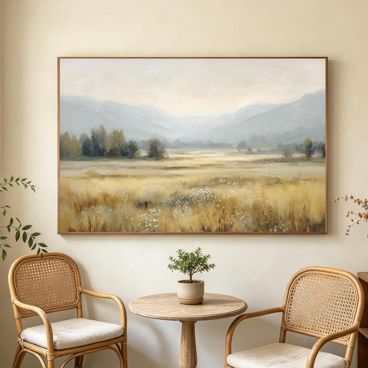 Misty Mountain Meadow Landscape Wall Art #LS073
