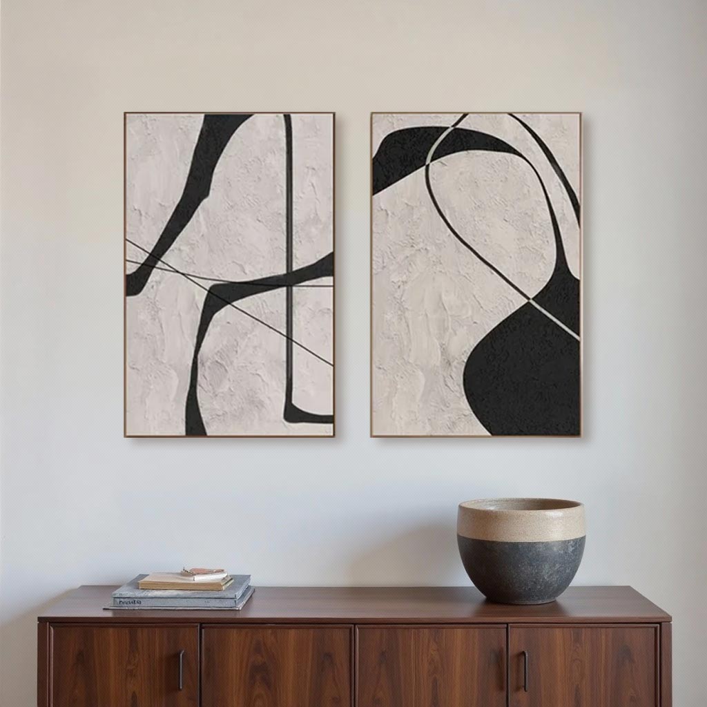 Beige & Brown Textured Minimalist Wall Art Set of 2 #BM006