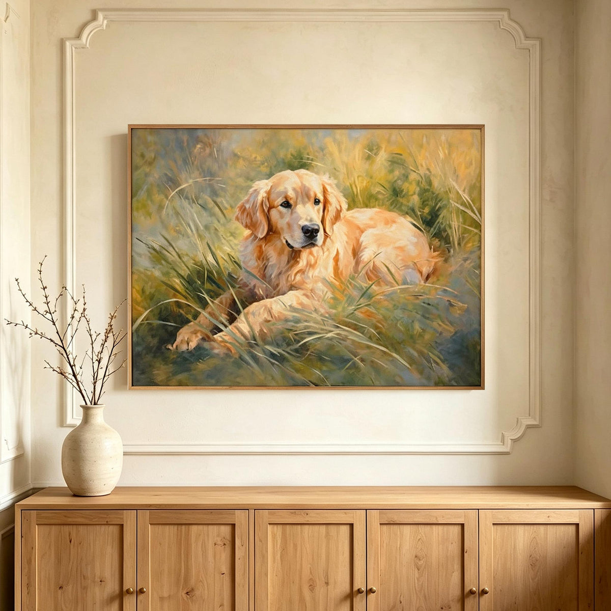 Golden Retriever in Meadow Wall Art #AN006