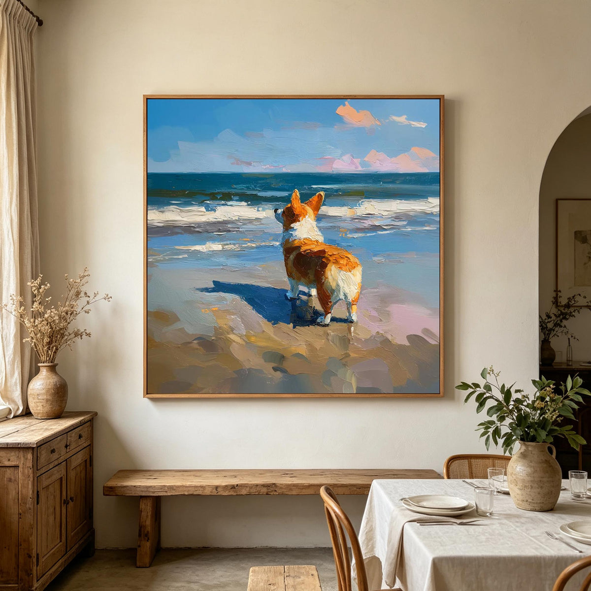 Corgi by the Sea Wall Art #AN024