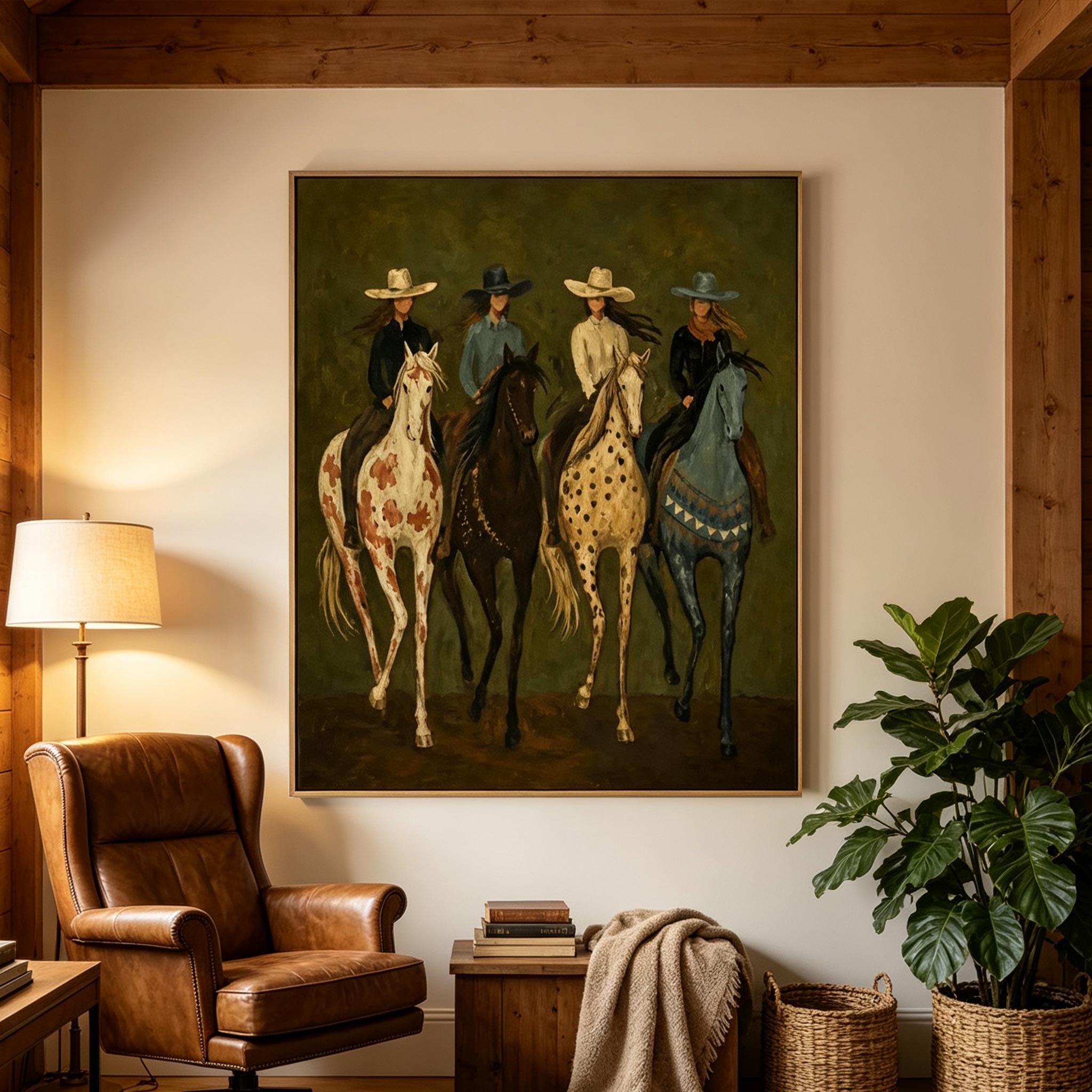 The Riders – Vintage Americana Cowgirl Painting #HA061
