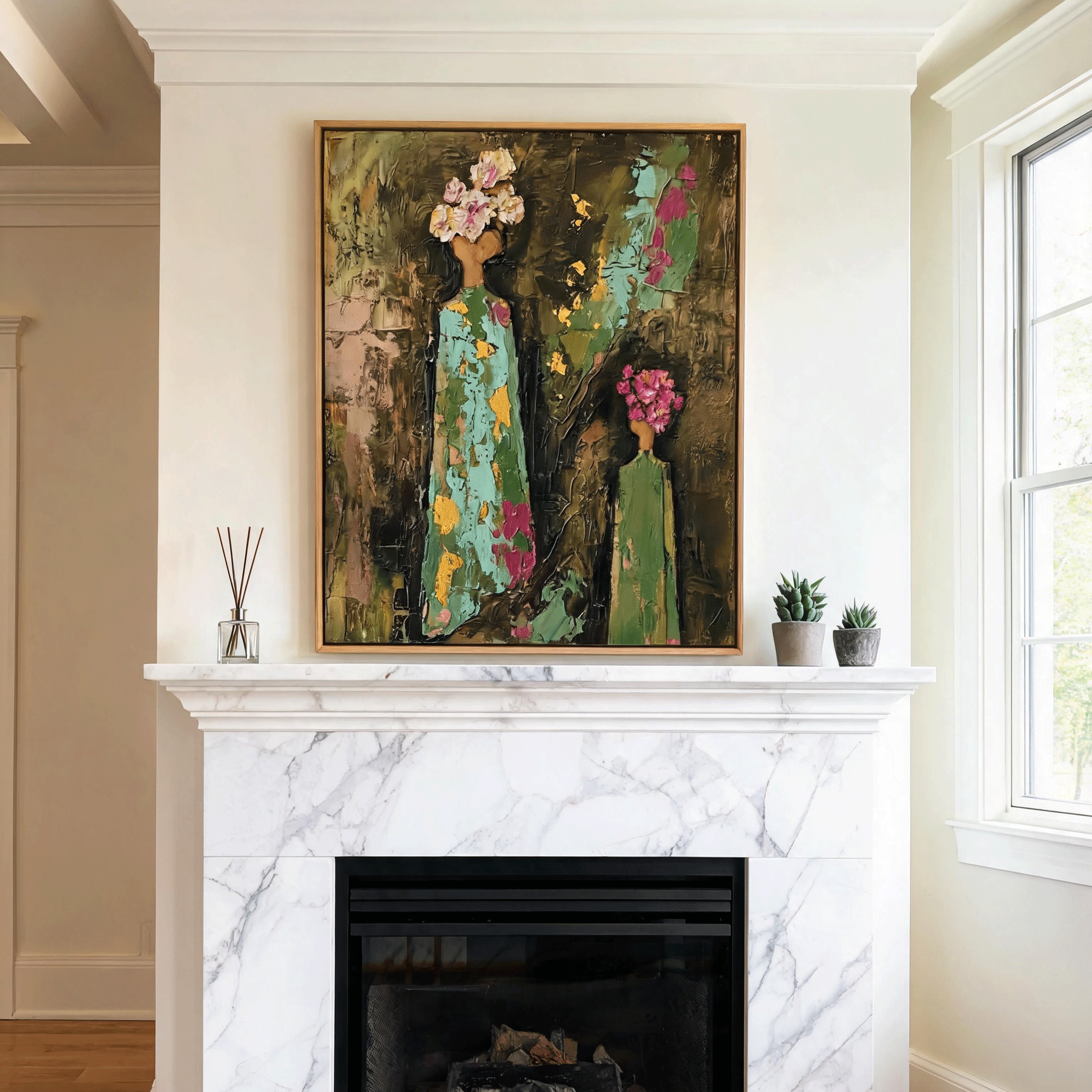 Floral Figure Wall Art | Textured Abstract Oil Painting #AB028