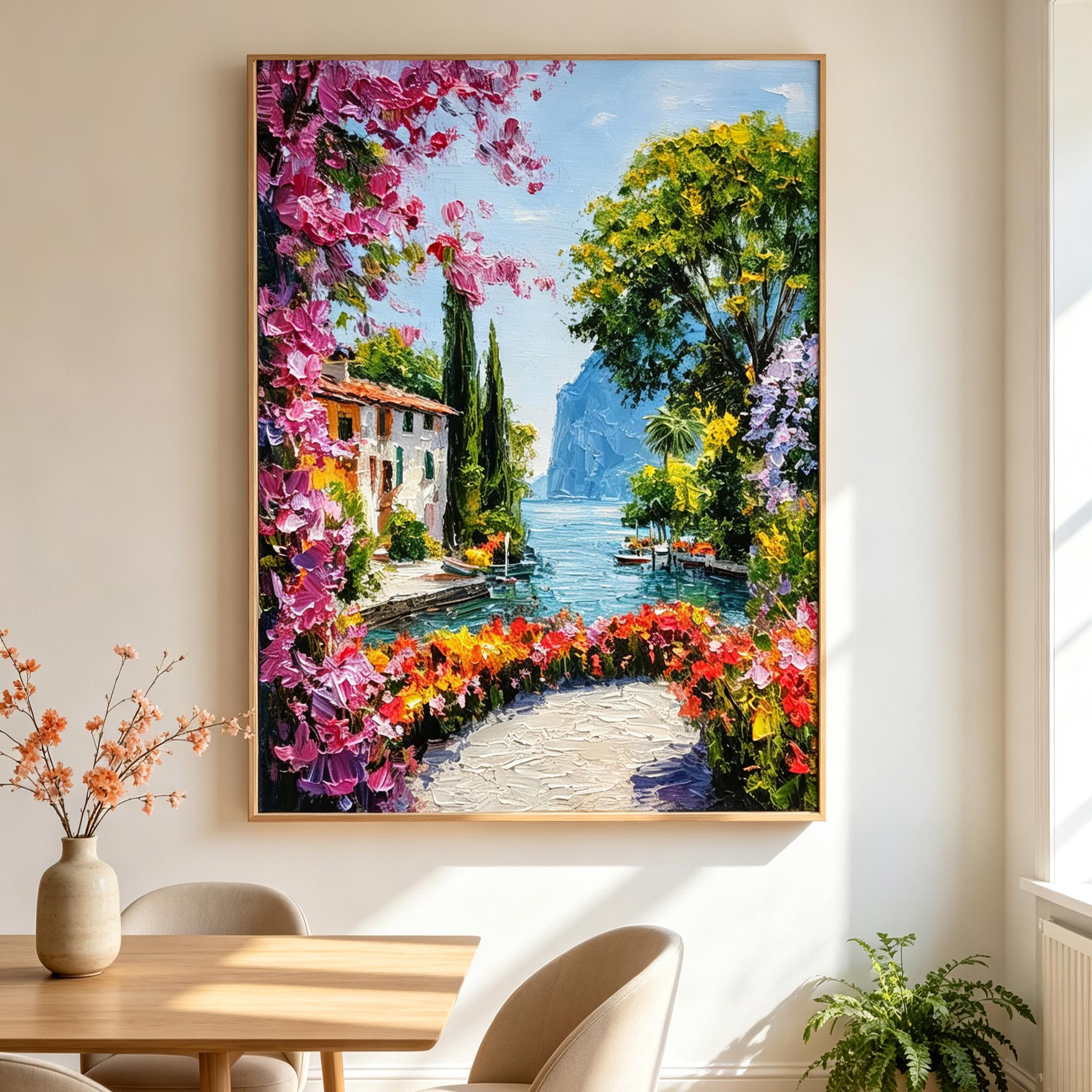 Colorful Lakeside Village Wall Art #LS018