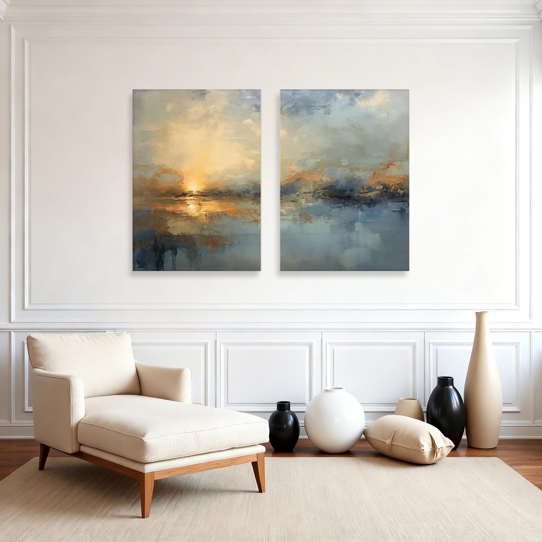Abstract Sunset Canvas Painting Set of 2 #CP008