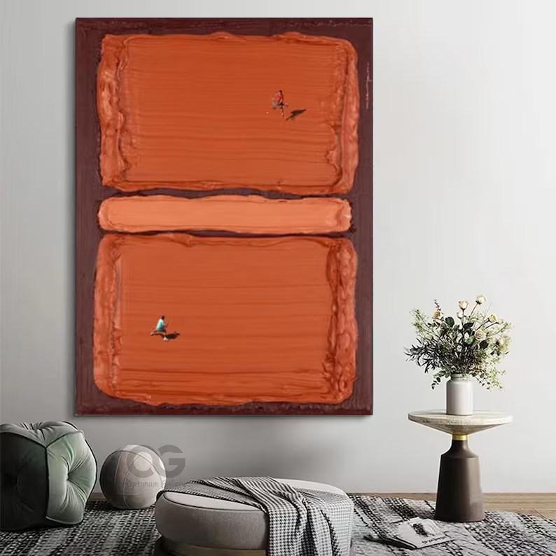 Vertical Textured Abstract Wall Art with Figures – Modern Orange Canvas #CP019