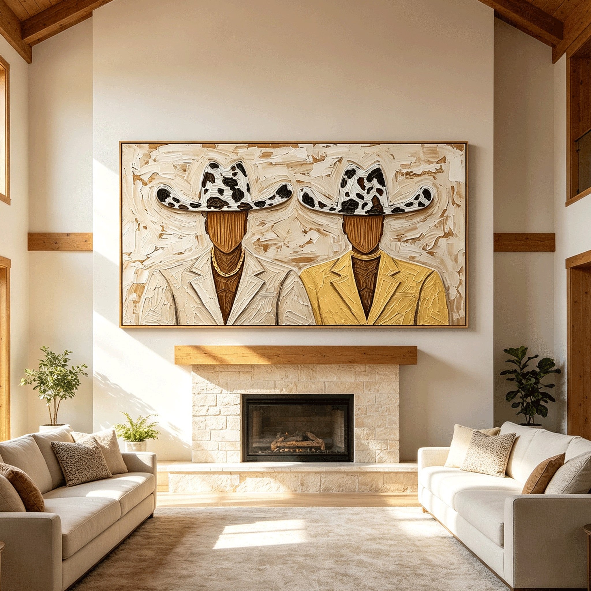 The Duo – Heavy Impasto Faceless Cowboy Painting #CP066