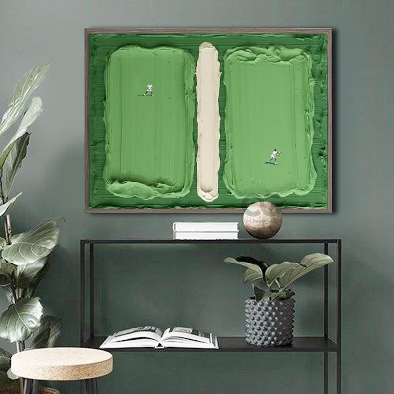 Textured Abstract Wall Art with Figures – Olive Green Canvas Painting #CP020
