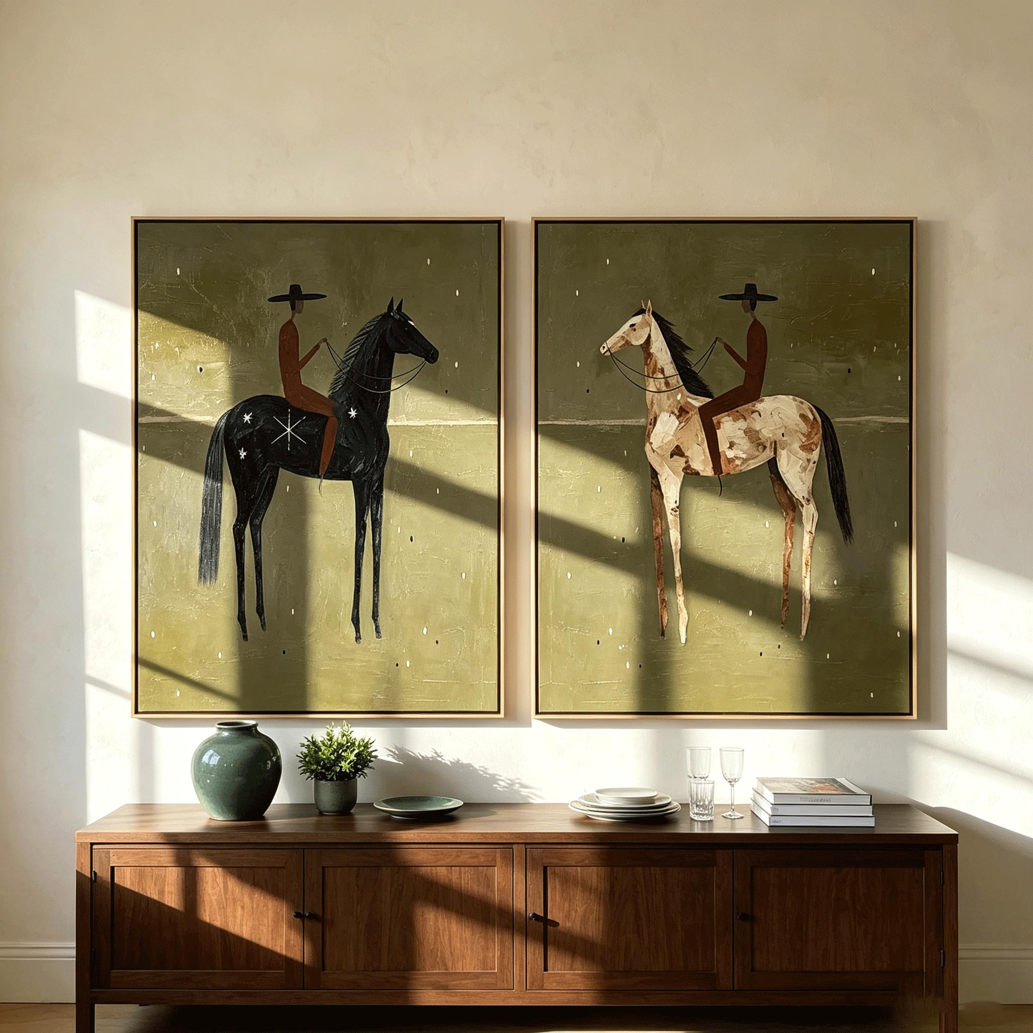 Night Rider Folk Art Canvas Print — Framed Horse Wall Art #HA056