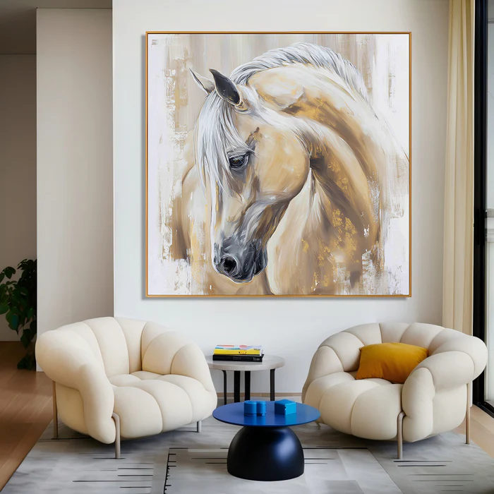 Elegant Horse Wall Art – Neutral Modern Animal Canvas #HA019