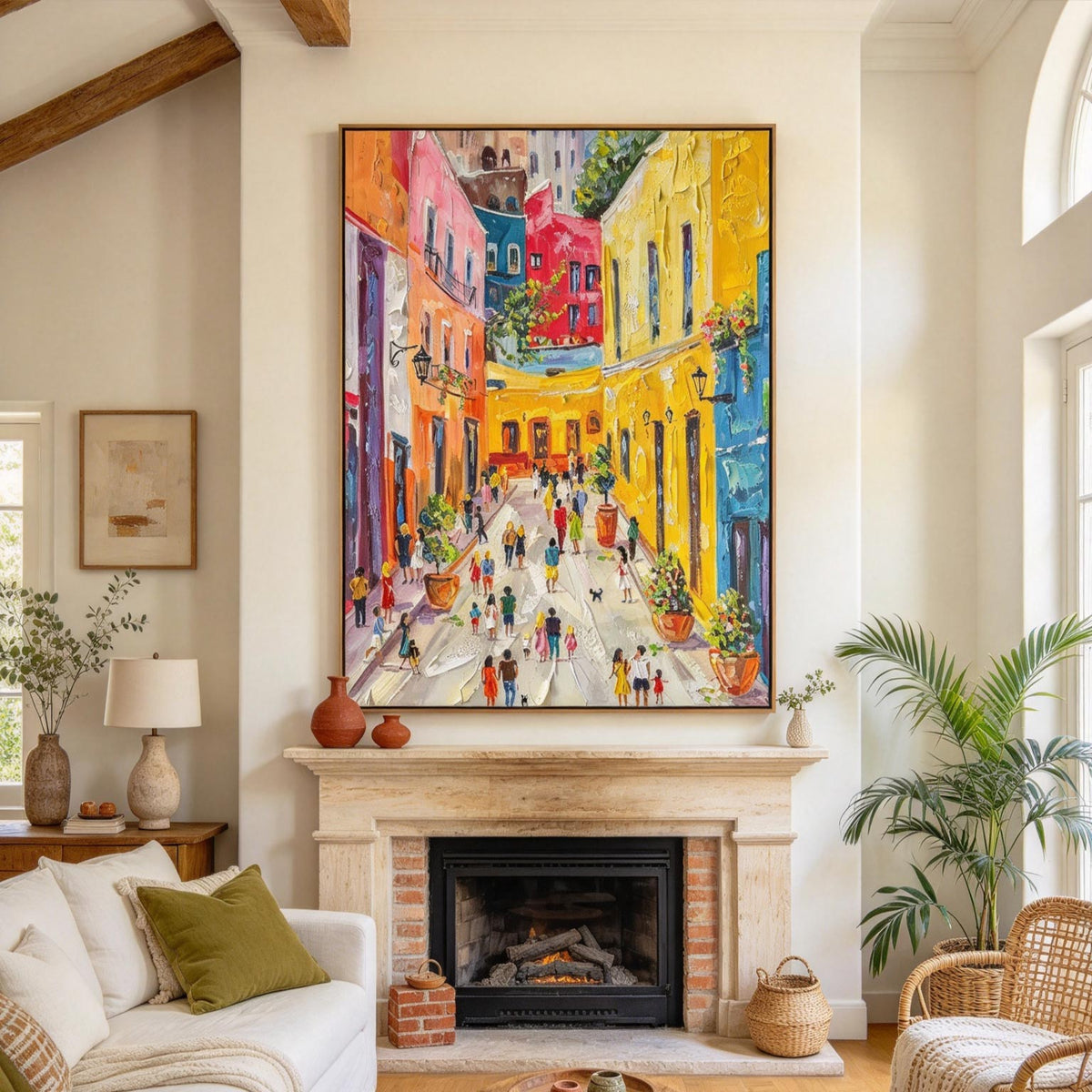 Colorful Street Scene Textured Oil Painting #CA012