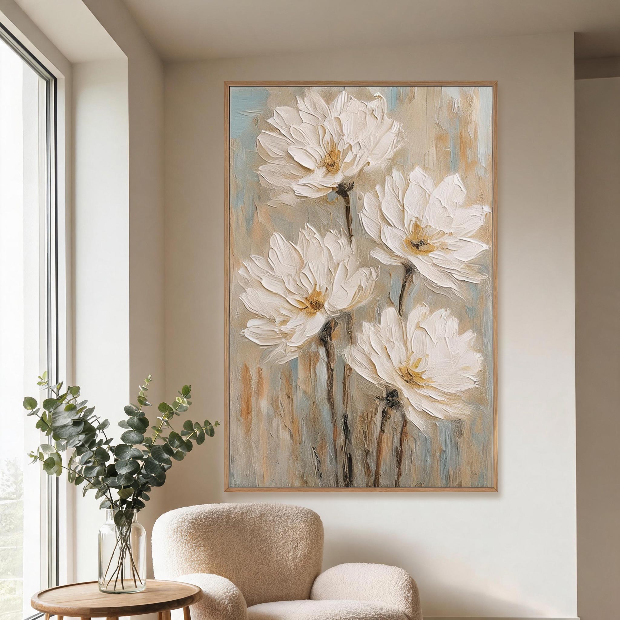 Neutral White Floral Wall Art #FL052