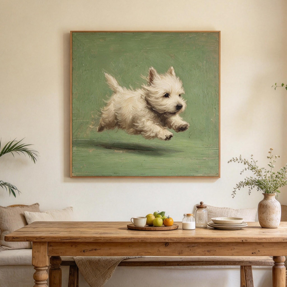 Running White Puppy Wall Art #AN029