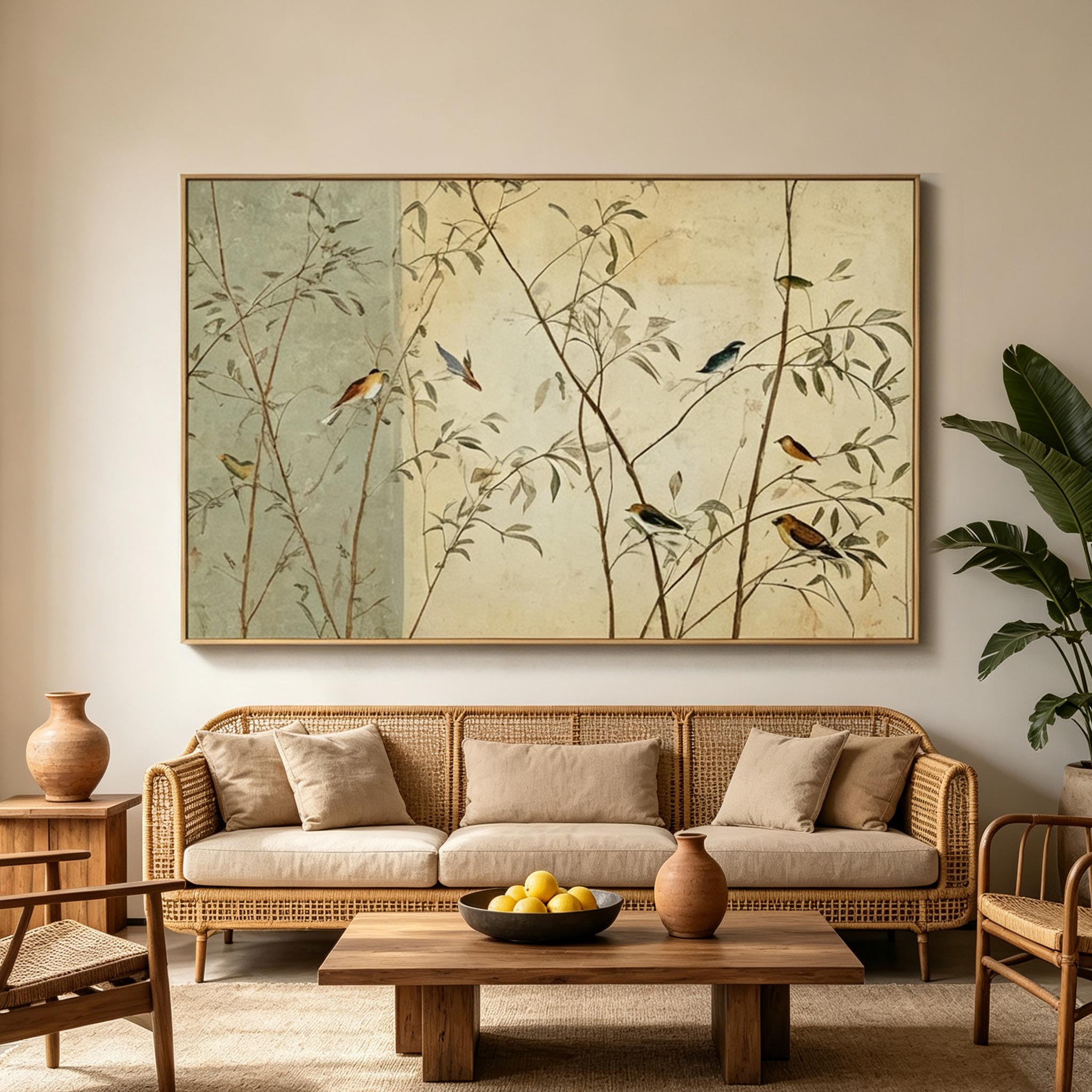 Songbird Garden – Vintage Chinoiserie Botanical Painting #AN005