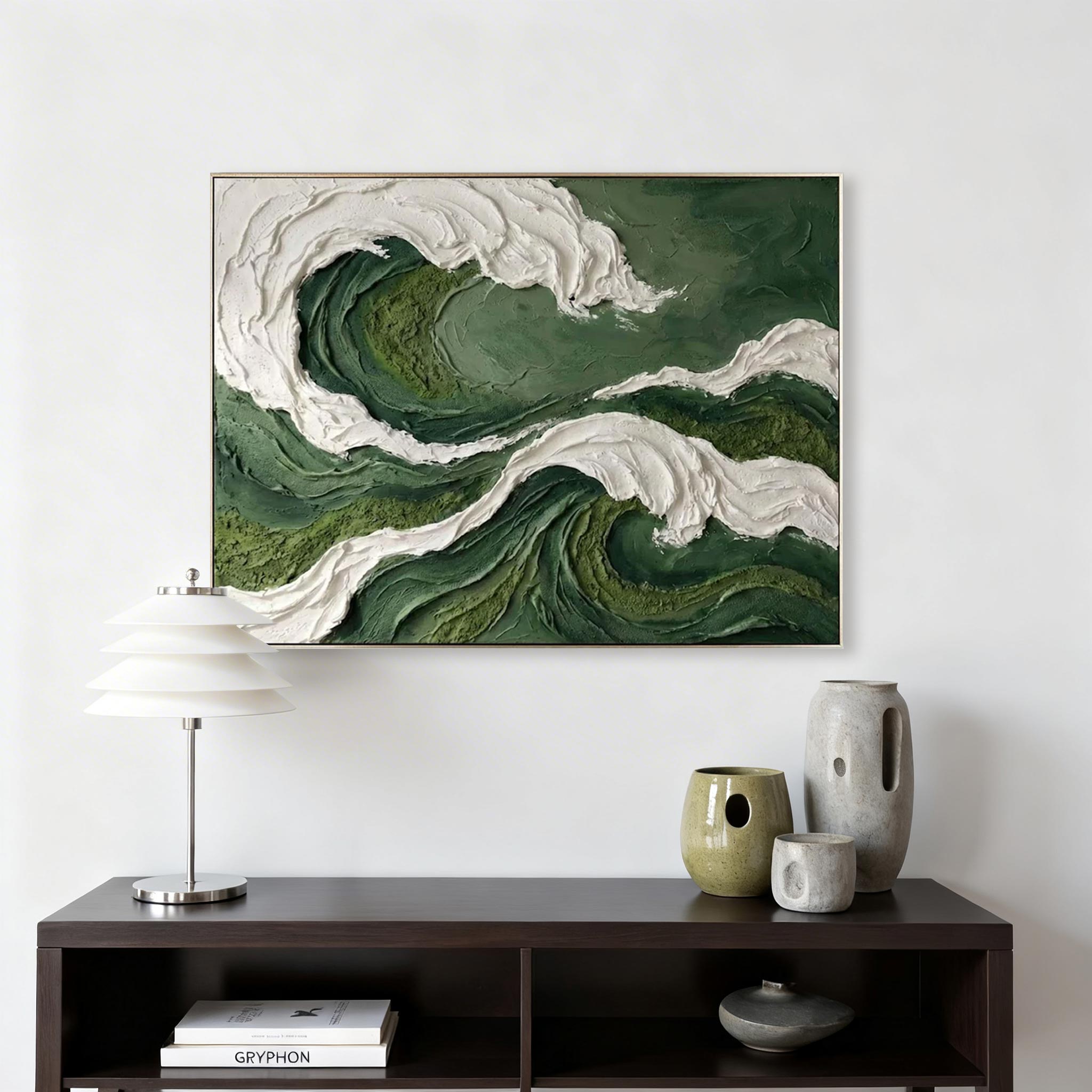 Green Ocean Wave Canvas Painting #CP002