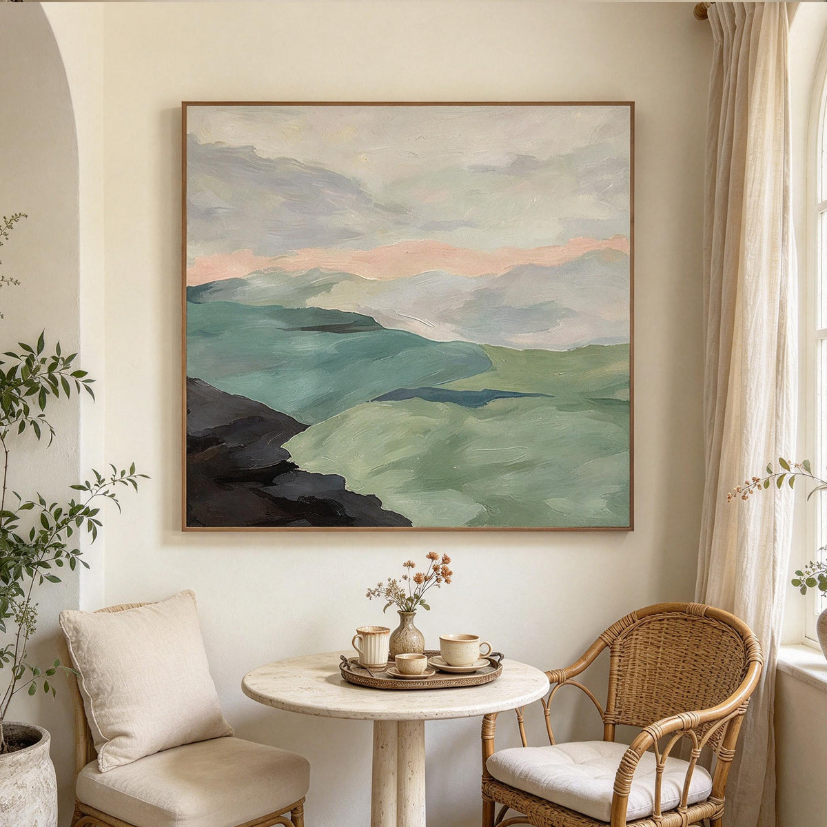 Minimalist Green Hills Landscape Wall Art #LS064