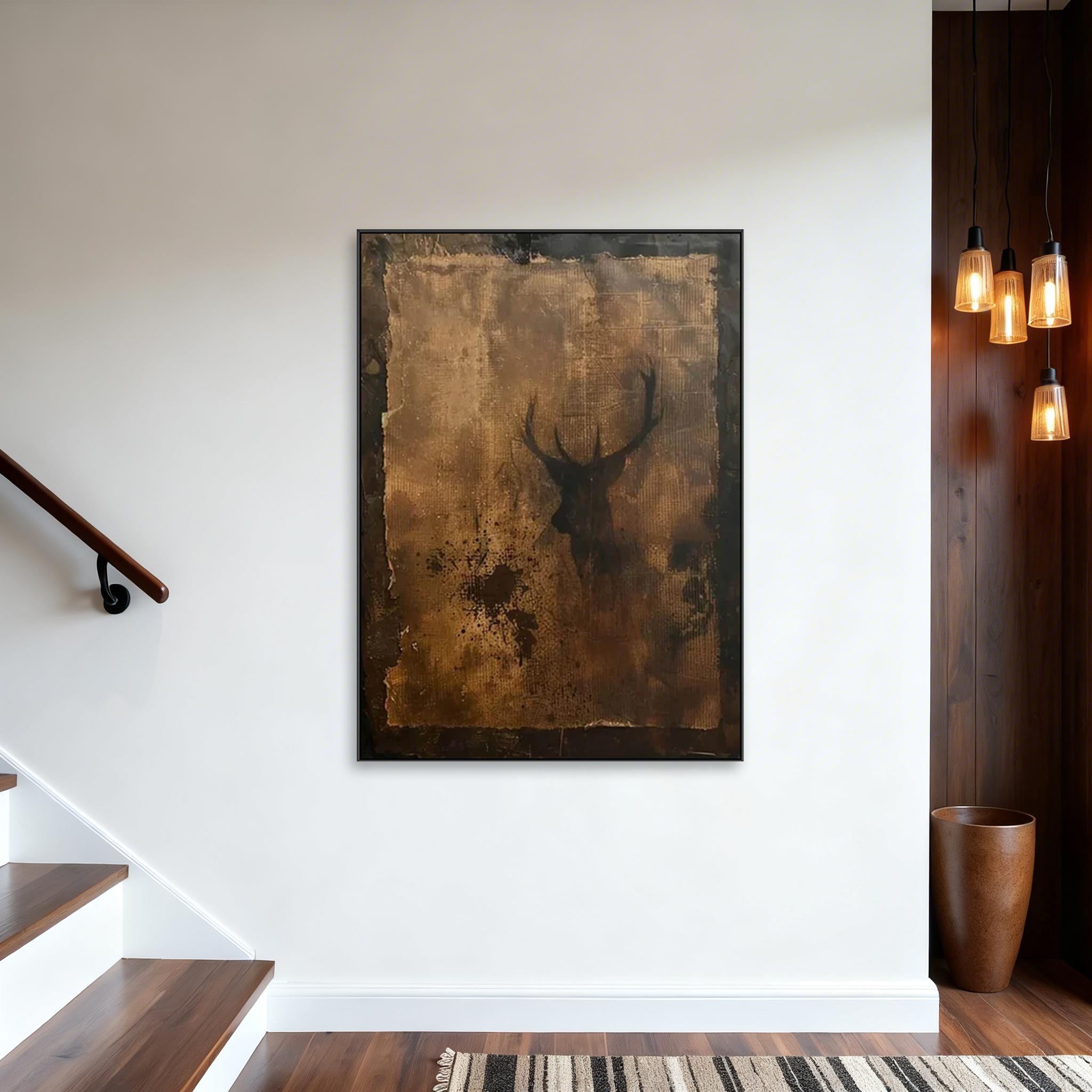 Rustic Deer Wall Art – Abstract Stag Canvas Painting #MA017