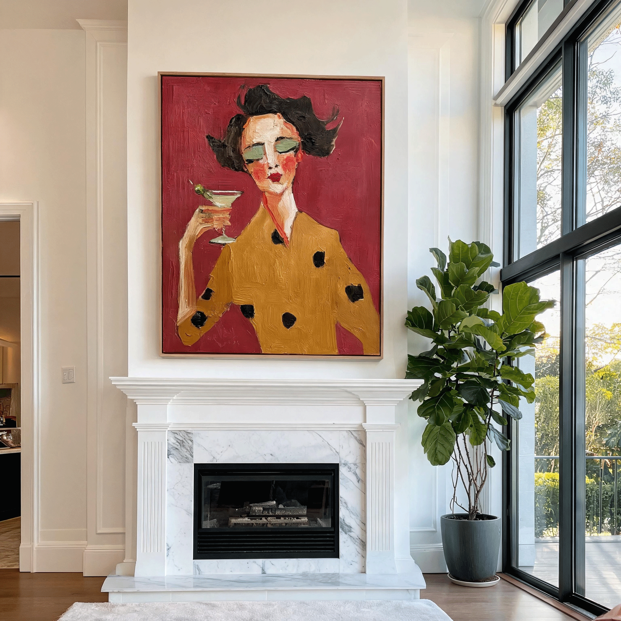 Modern Cocktail Woman Wall Art | Hand-Painted Figurative Oil Painting #MA044