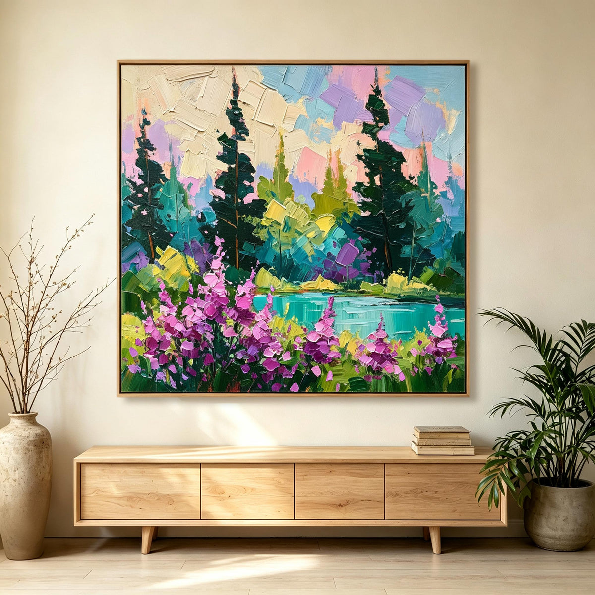 Colorful Forest Lake Landscape Wall Art #LS078