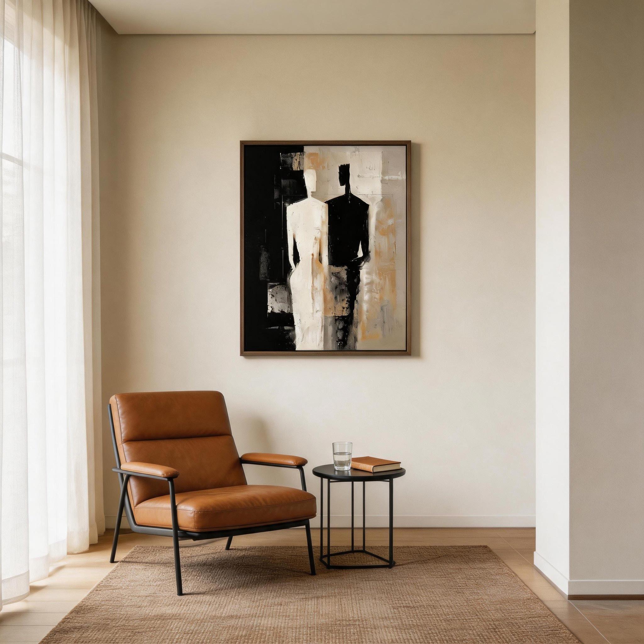 Side by Side — Abstract Dual Figure Canvas Wall Art in Black & Ivory #BA004