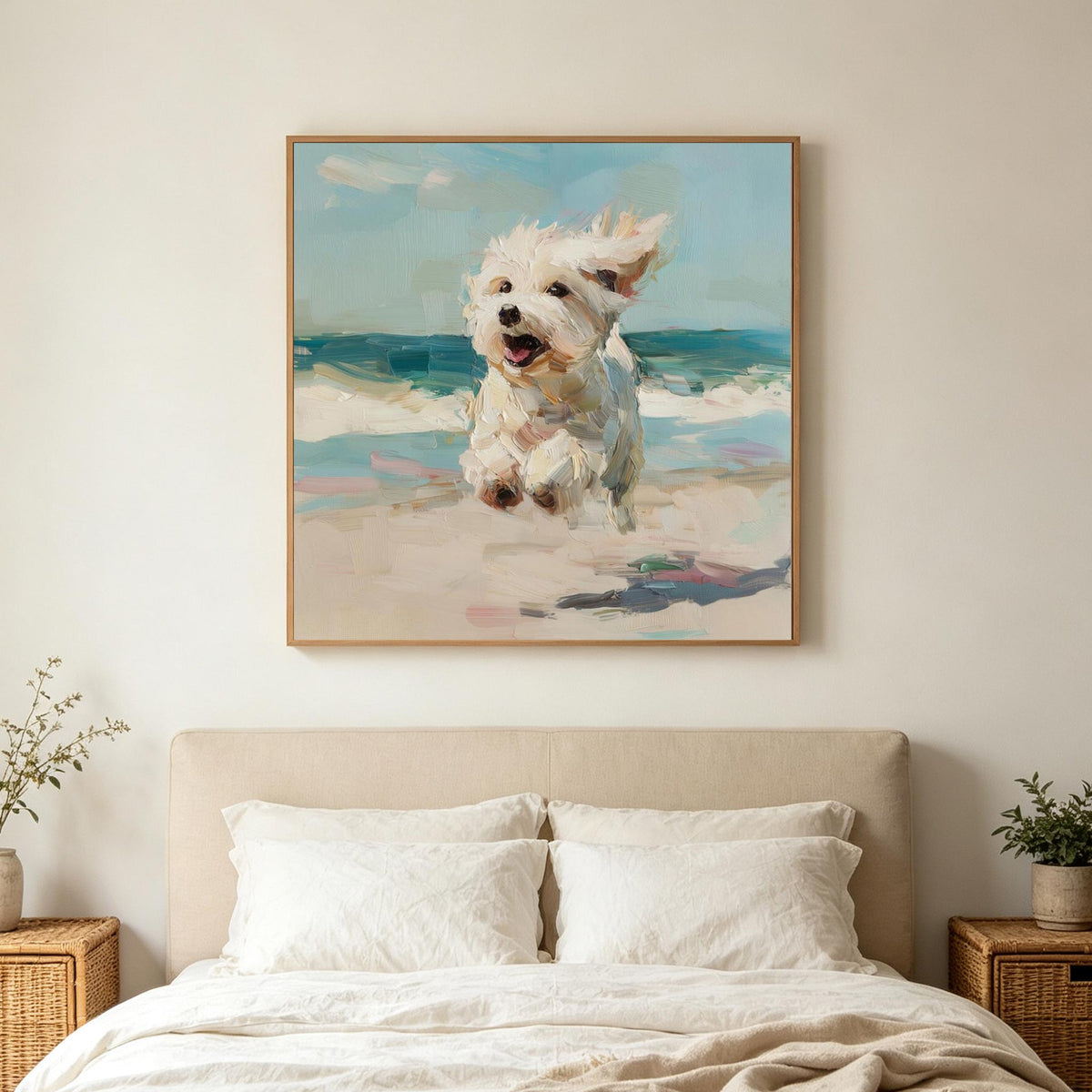 Running Westie on the Beach Wall Art #AN023