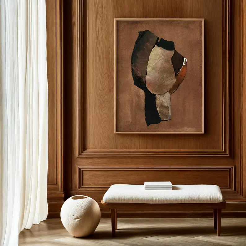 Abstract Industrial Collage Wall Art – Contemporary Mixed Media Canvas #CP016