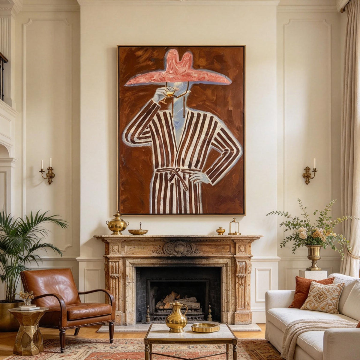Pink Hat Cocktail Lady Oil Painting | Retro Fashion Wall Art #CA010