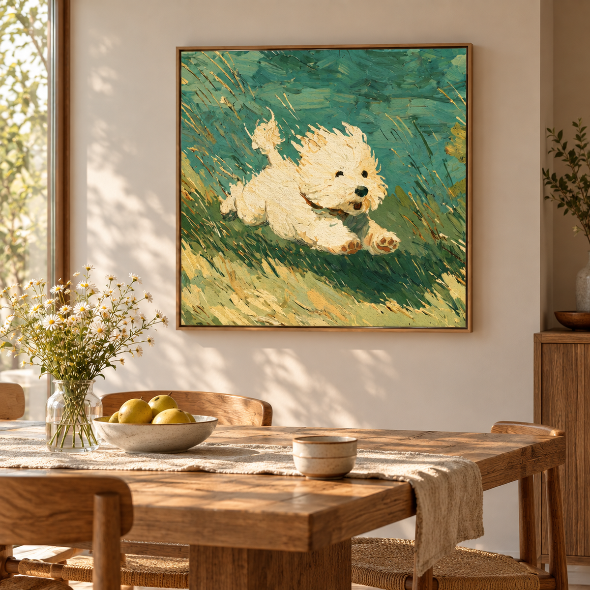 Running White Dog Wall Art #AN028