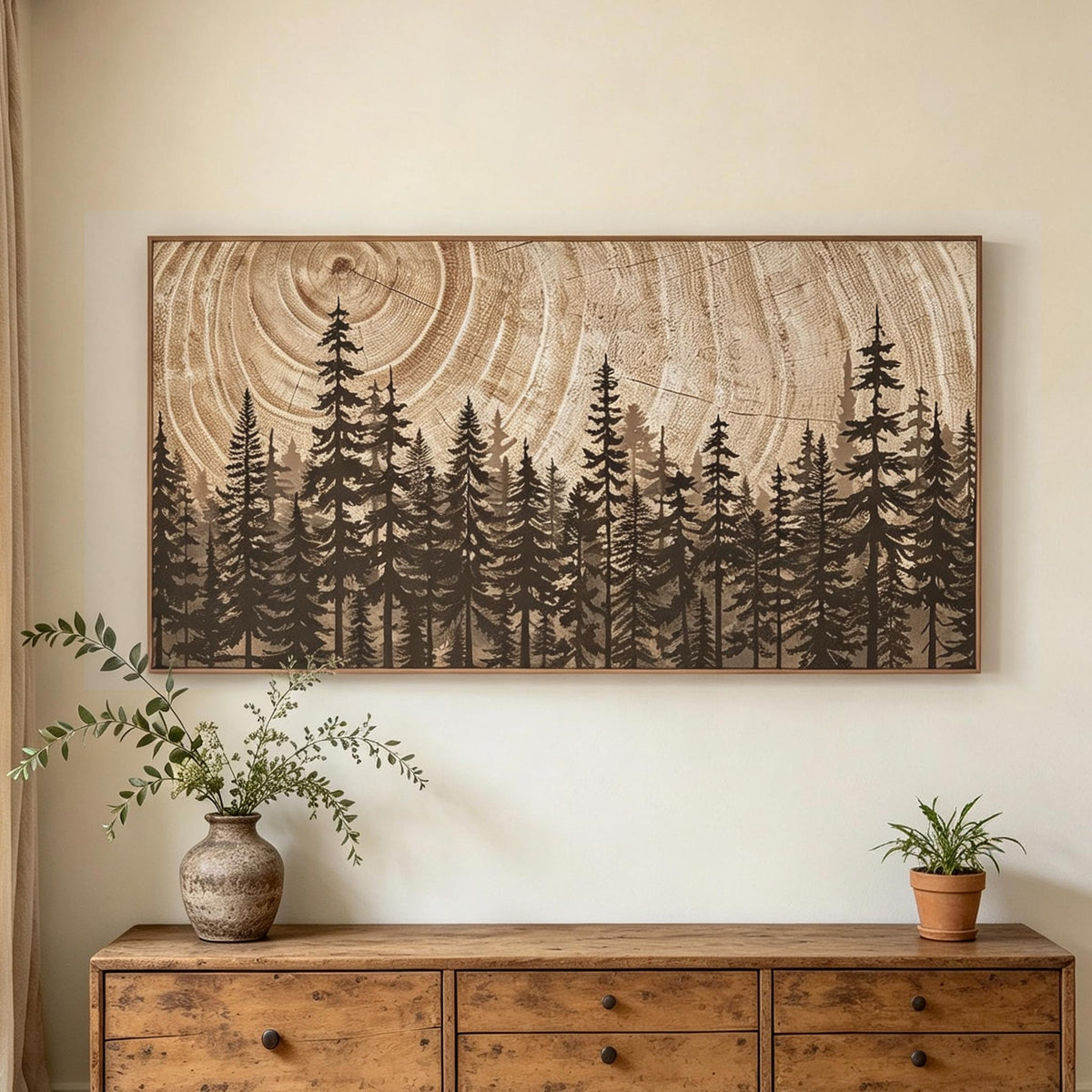 Earthy Brown Pine Forest Wall Art #LS078