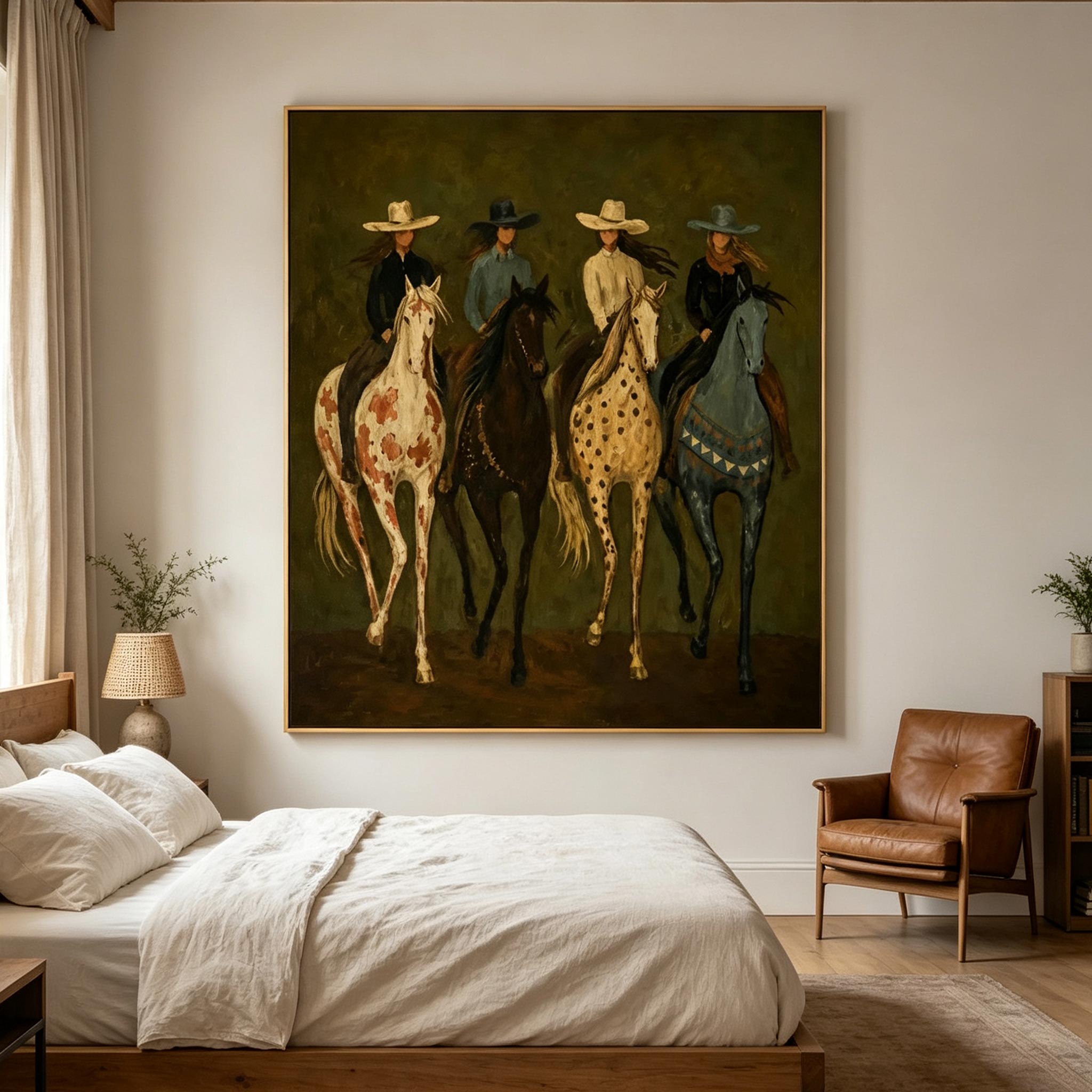 The Riders – Vintage Americana Cowgirl Painting #HA061