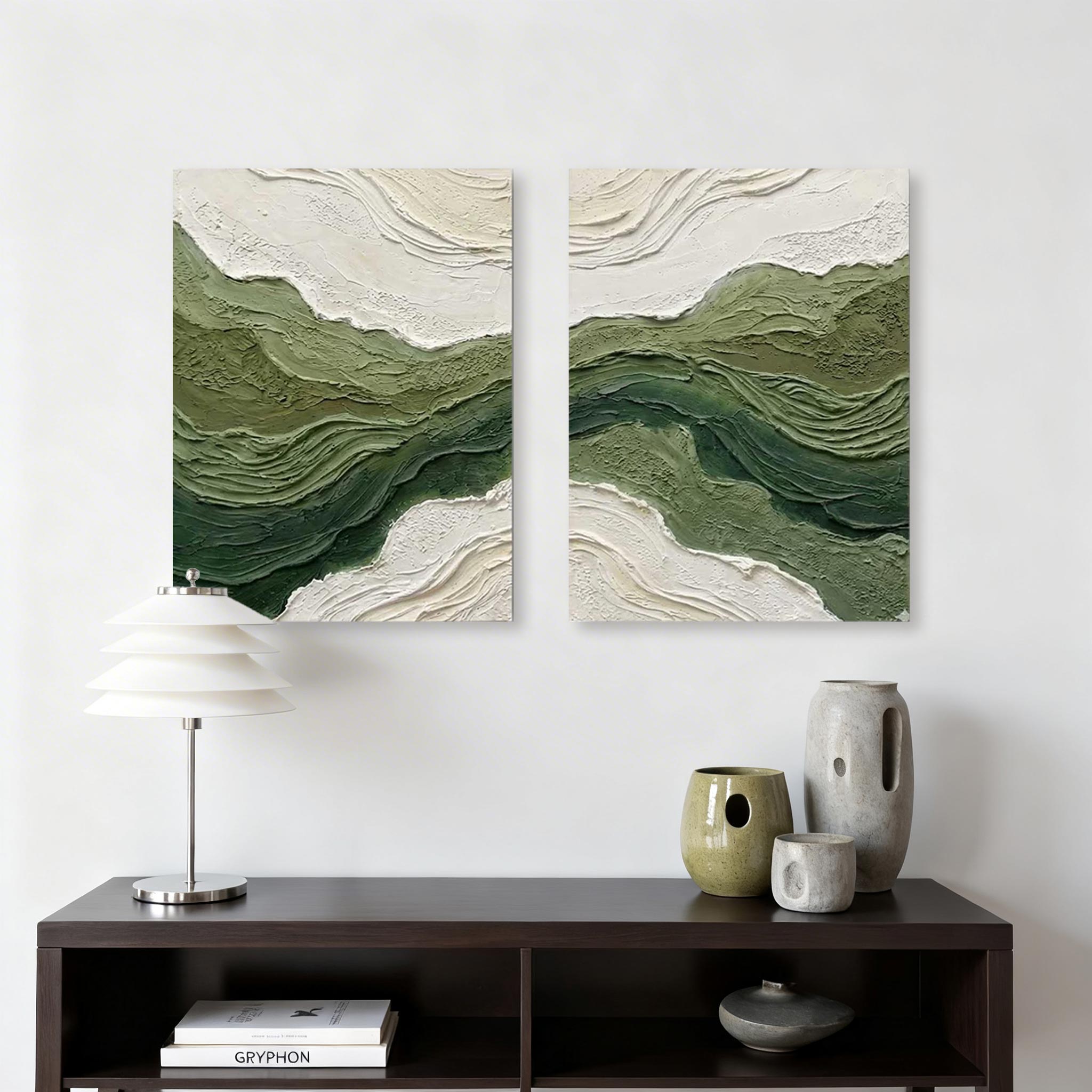 Abstract Green Wave Wall Art Set of 2 #CP003