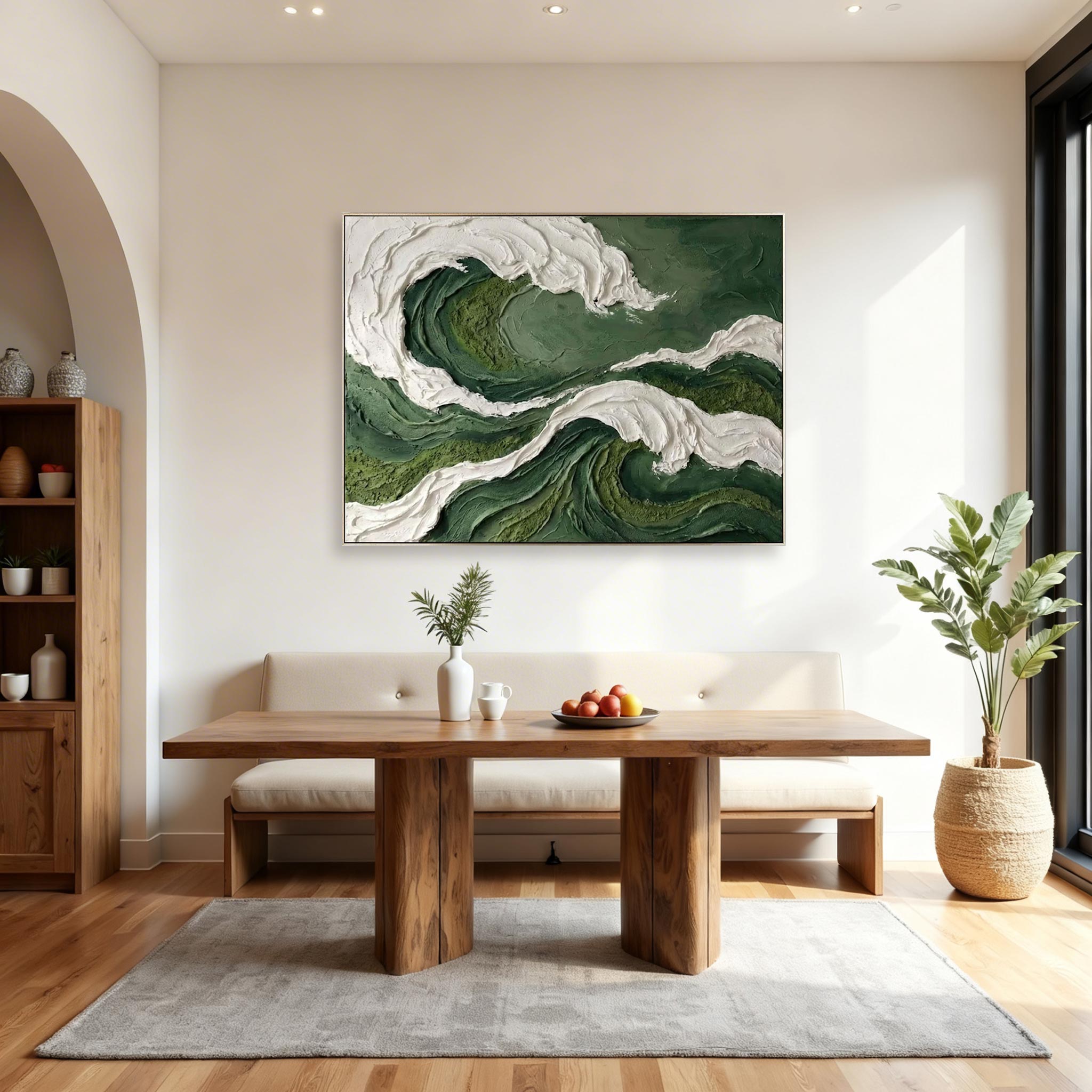 Green Ocean Wave Canvas Painting #CP002