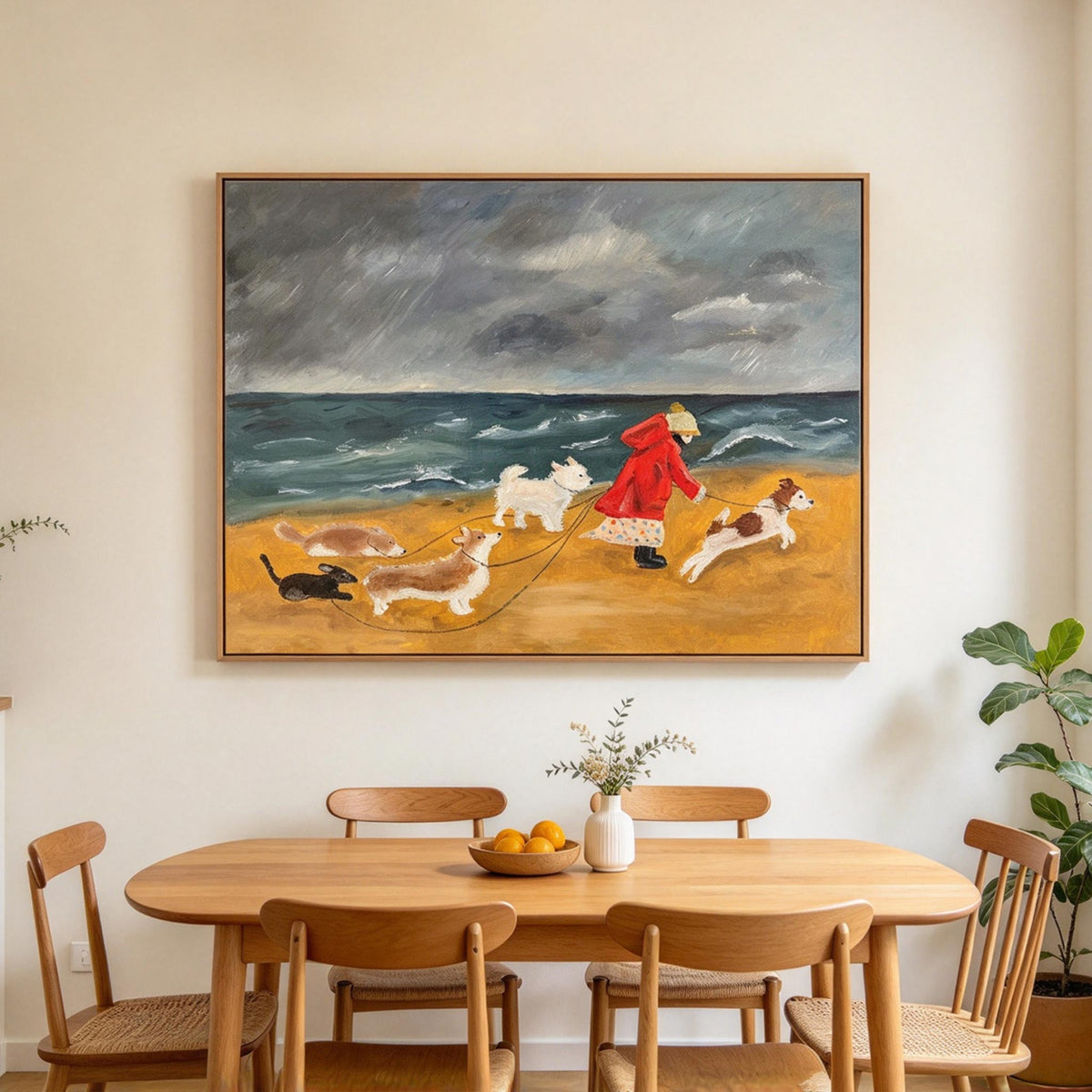 Dog Walk by the Sea Wall Art #AN027