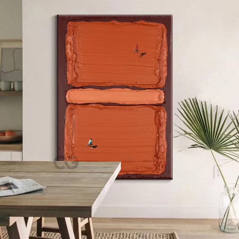 Vertical Textured Abstract Wall Art with Figures – Modern Orange Canvas #CP019