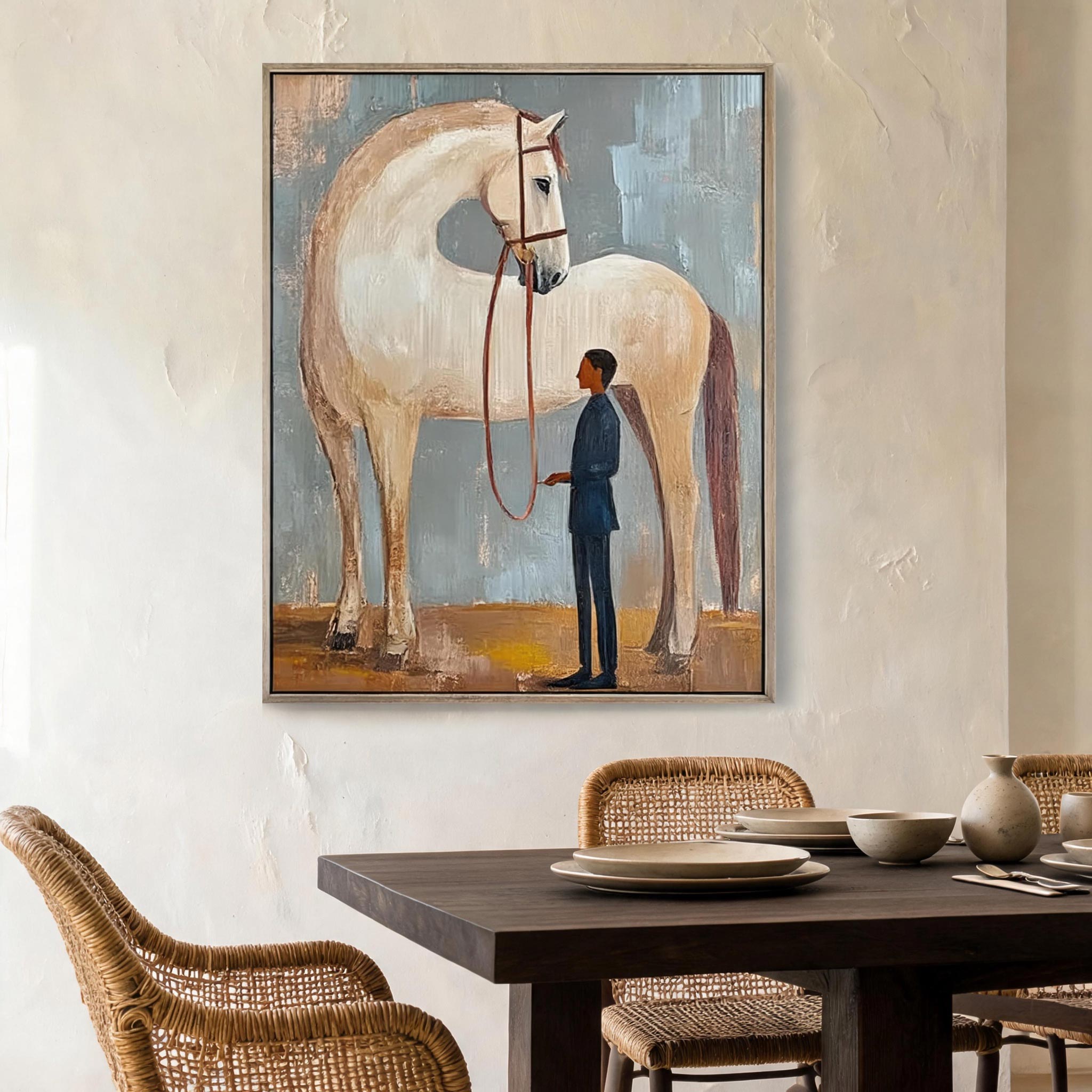 Quiet Bond Horse Wall Art | Minimalist Equestrian Oil Painting #HA050