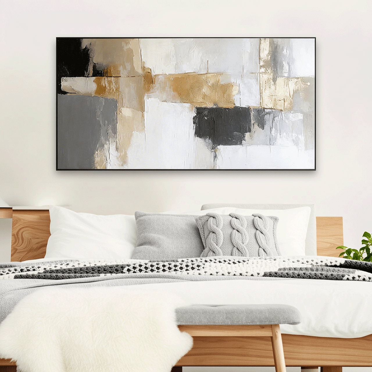 Modern Abstract Wall Art Painting  - Gold, Black #AB014