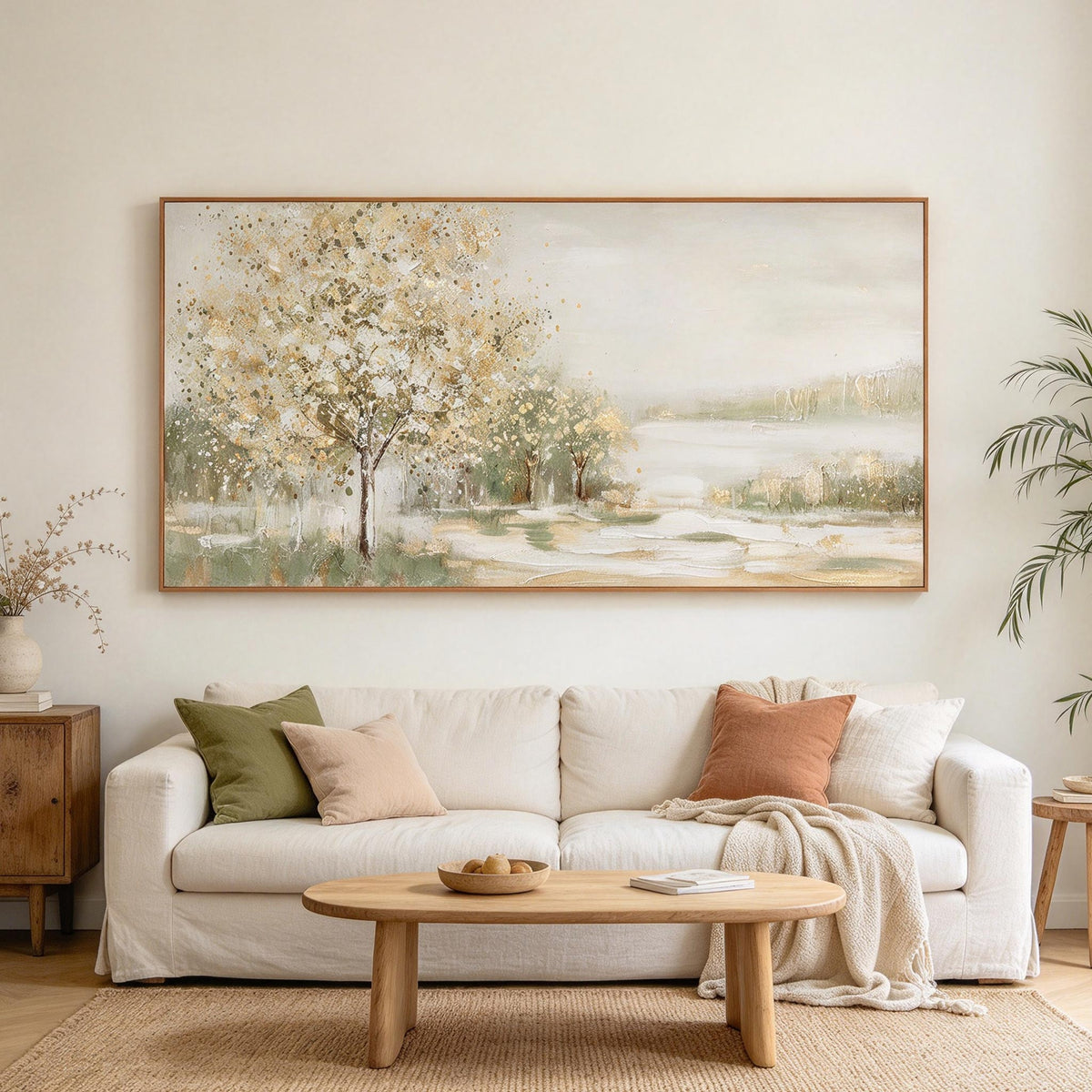 Soft Neutral Lakeside Trees Landscape Wall Art #LS070