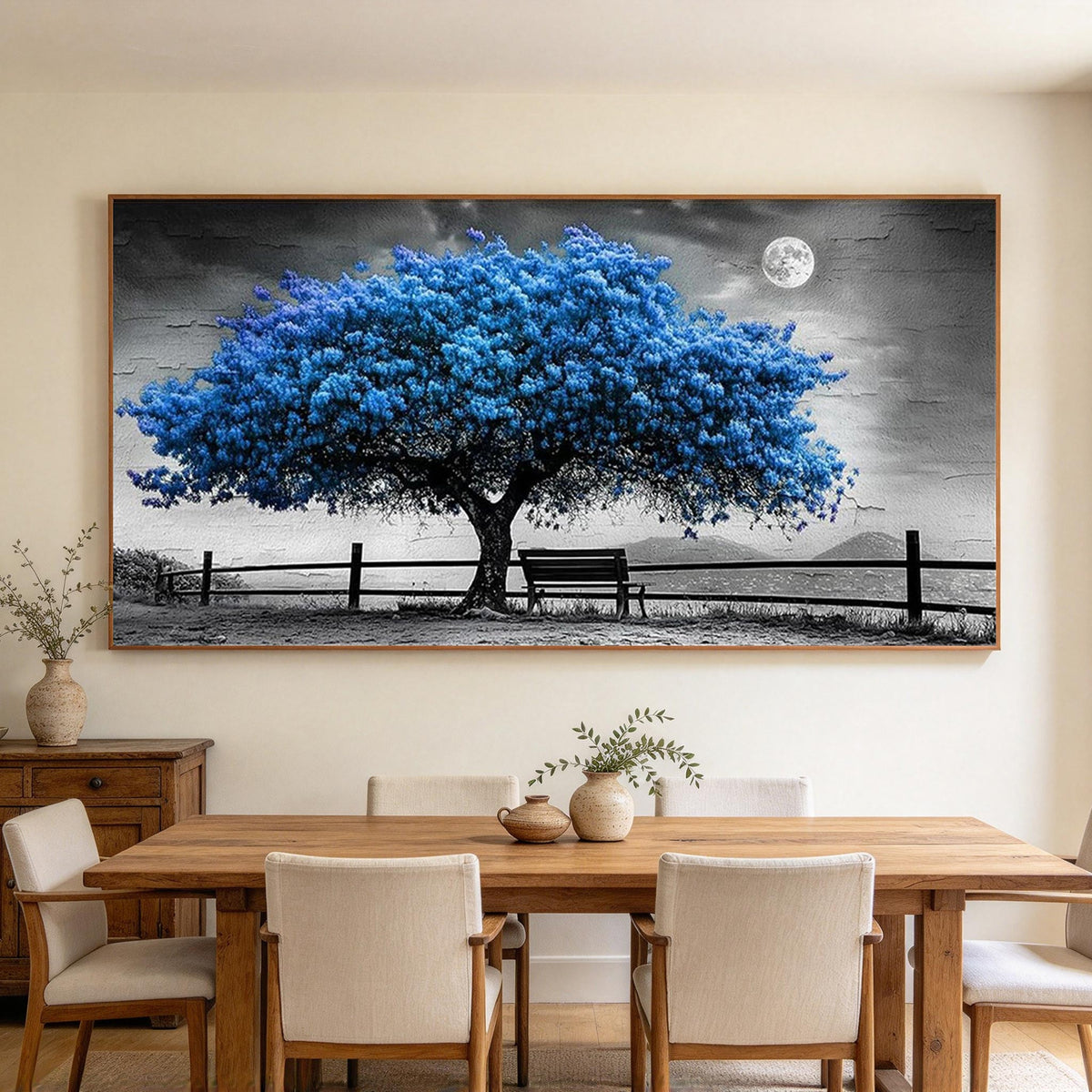Blue Blossom Tree Under Moonlight Wall Art #LS080