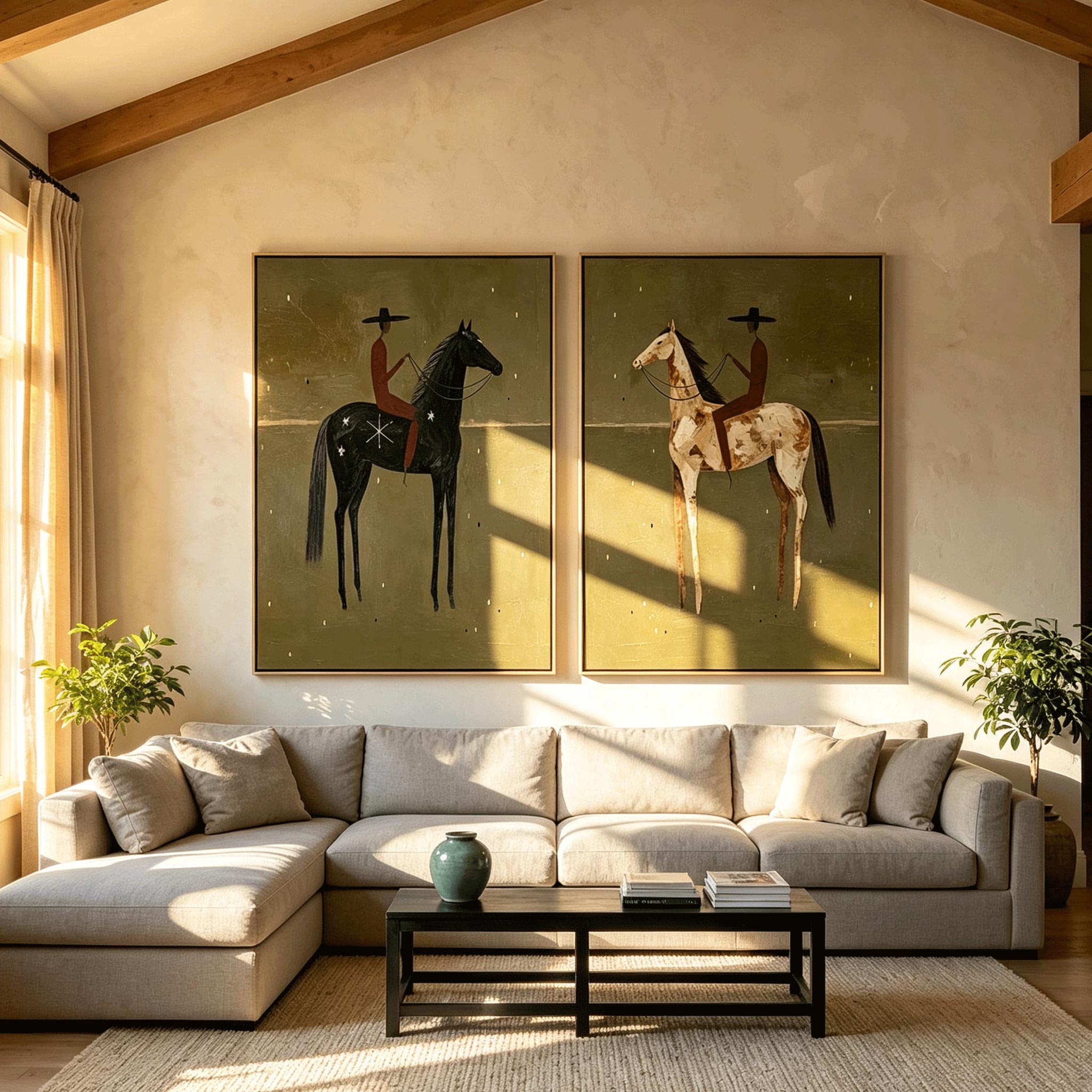 Night Rider Folk Art Canvas Print — Framed Horse Wall Art #HA056