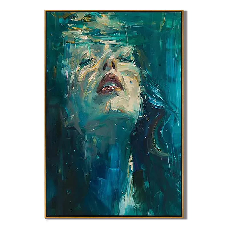 Teal Portrait | Modern Abstract Woman Wall Art #AB023