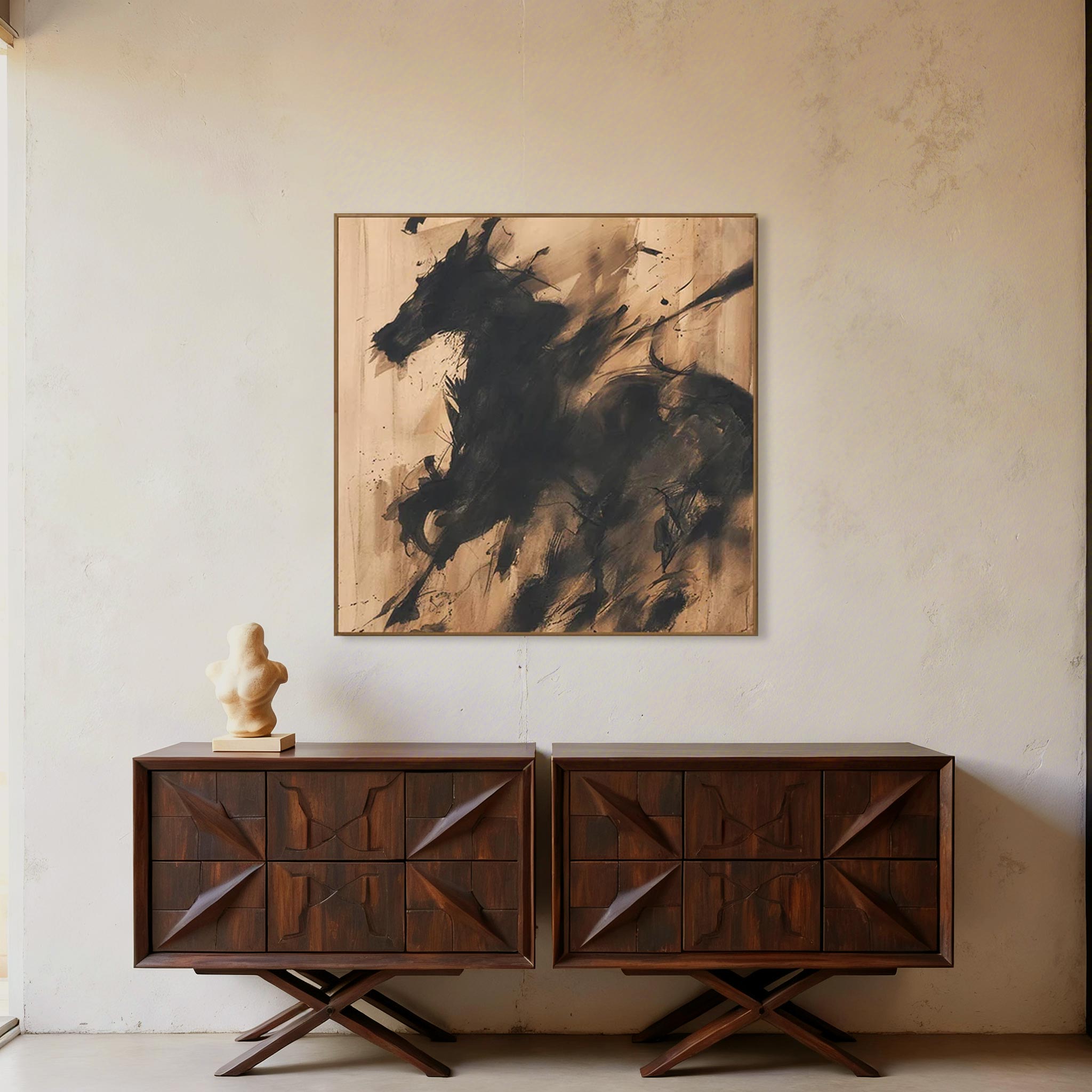 Abstract Black Horse Oil Painting Wall Art #HA009