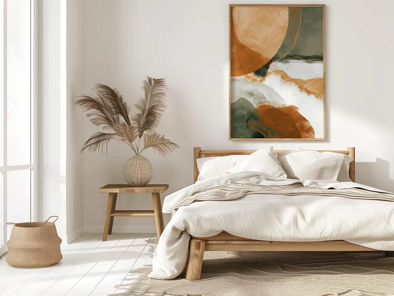 Modern Abstract Wall Art – Olive Green & Burnt Orange Canvas #MA033