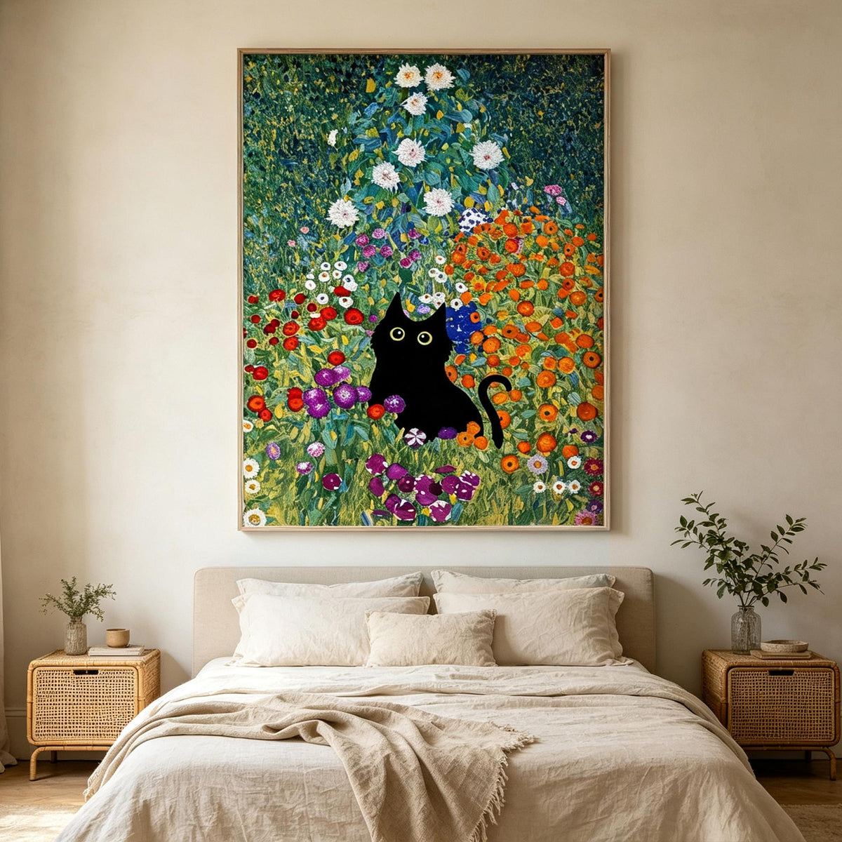 Black Cat in Flower Garden Wall Art #AN013