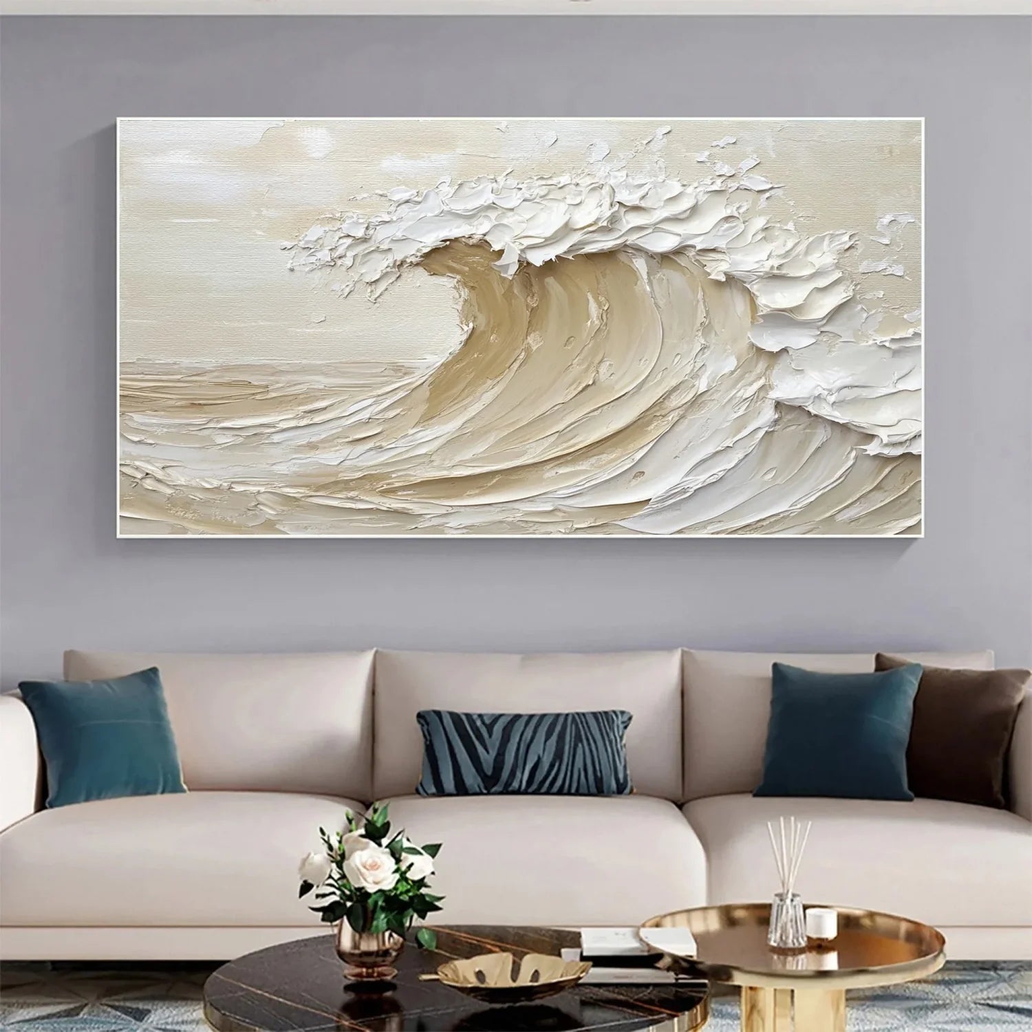 Beige & Brown Sky And Ocean Painting #SO017