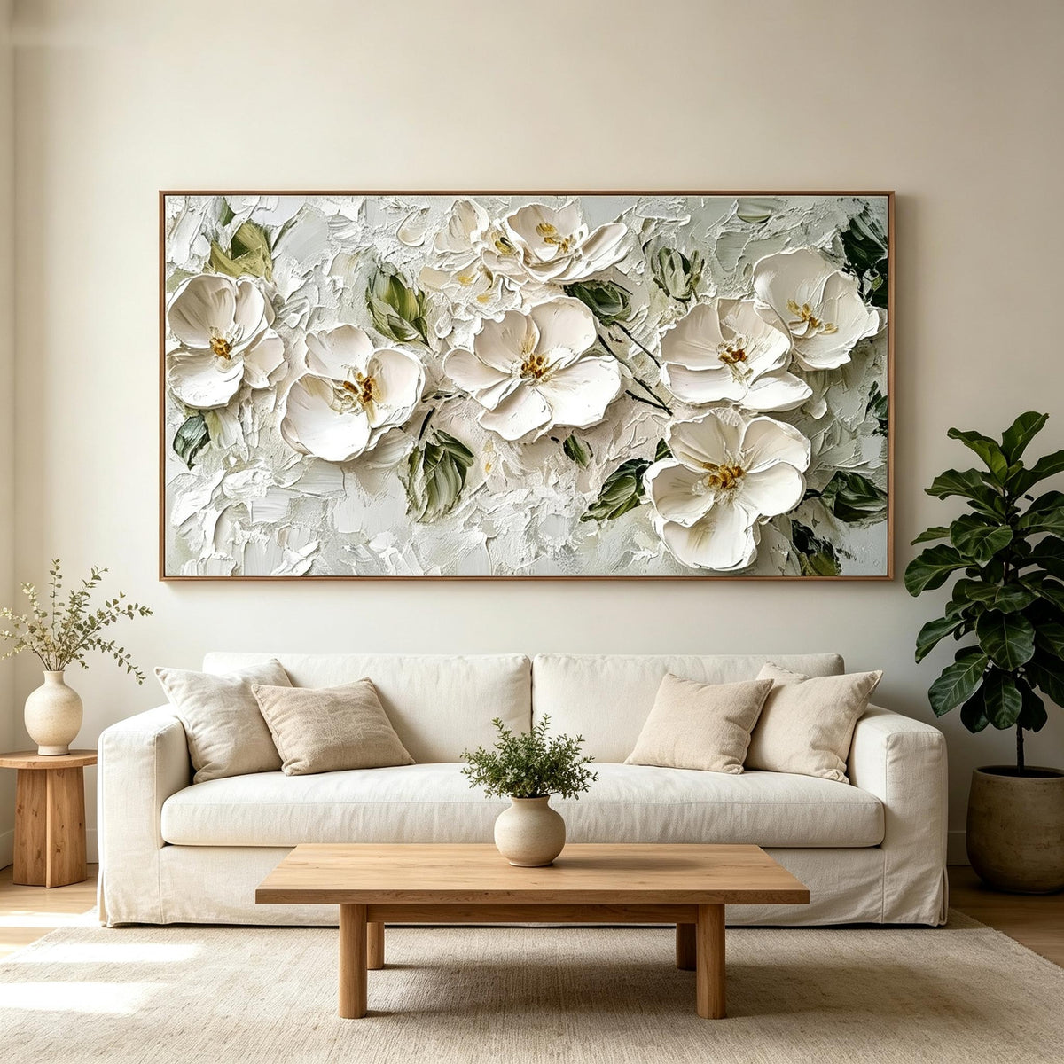 White Blossom Textured Wall Art #FL061