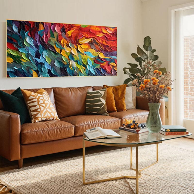 Rainbow Palette Knife Abstract Wall Decor – Modern Panoramic #AT036