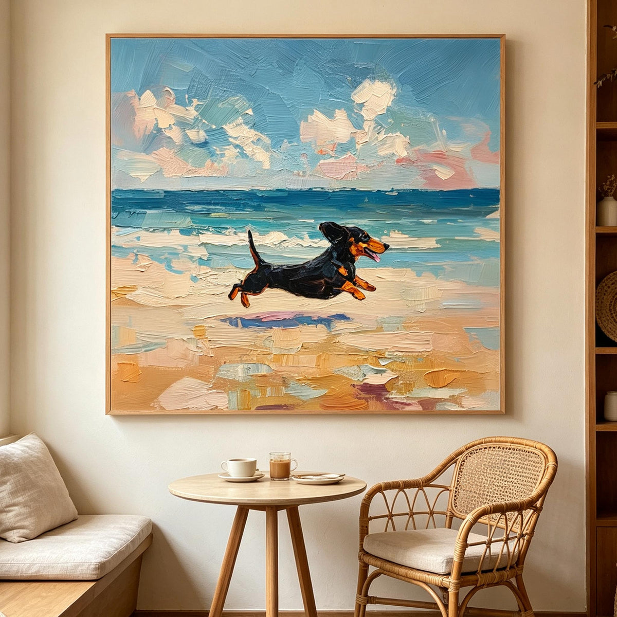 Dachshund Running on the Beach Wall Art #AN021