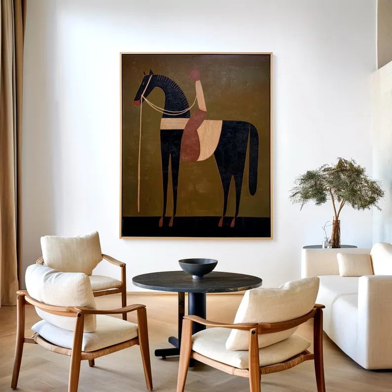 Abstract Horse Wall Art – Modern Geometric Animal Canvas #HA018
