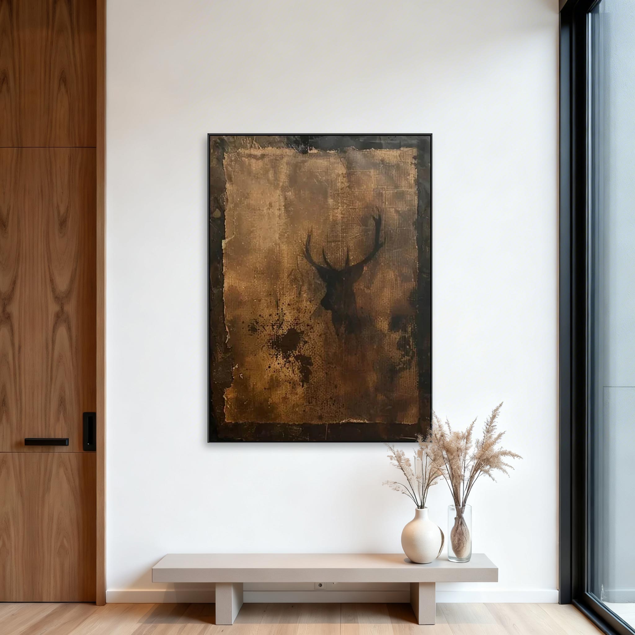 Rustic Deer Wall Art – Abstract Stag Canvas Painting #MA017